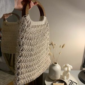 Crochet/Macrame Wooden Handle Handbag Tote